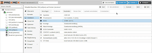 Oberfläche von Proxmox VE